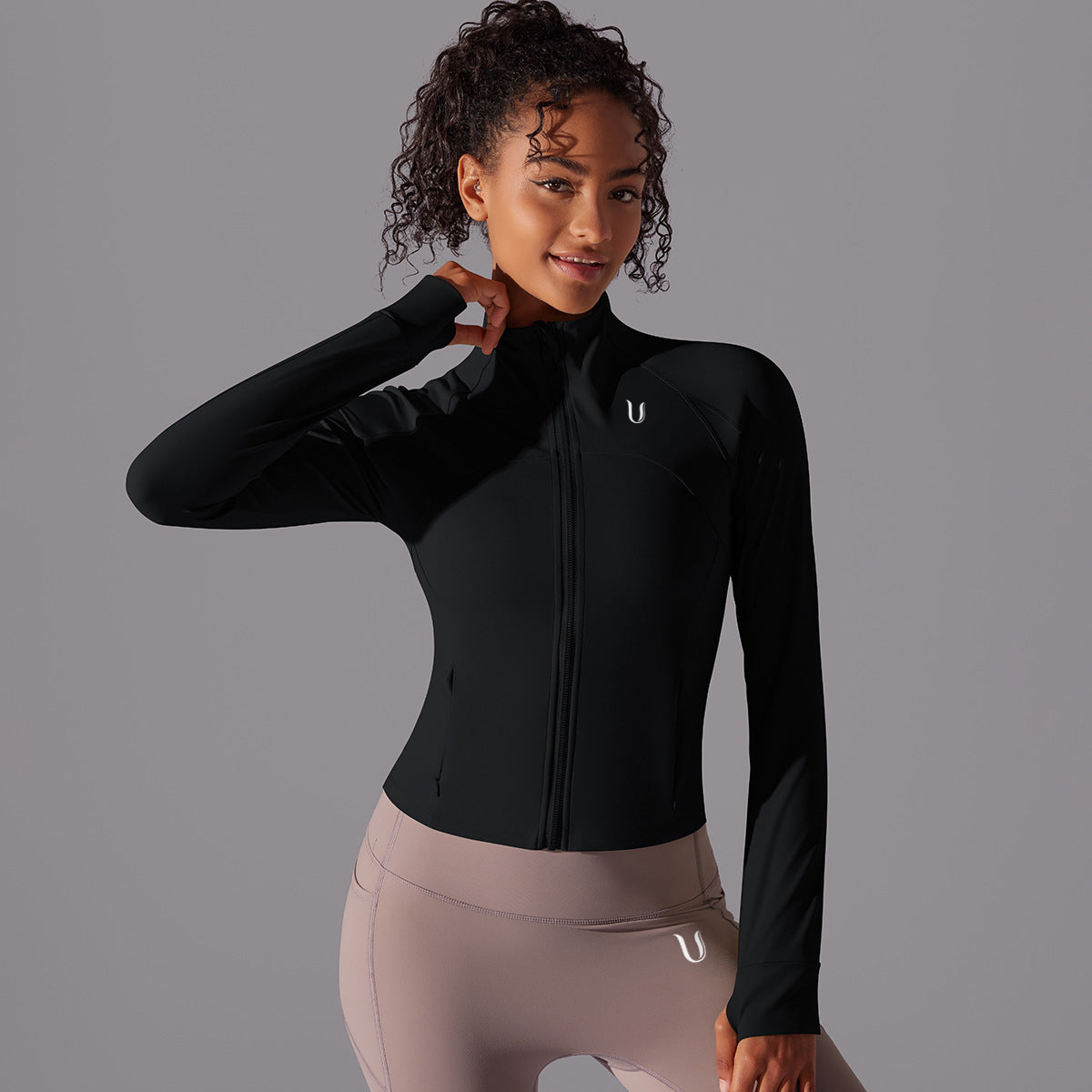 Chloe Performance Ritssluiting Jack Zwart - Dames fitness kleding zijkant