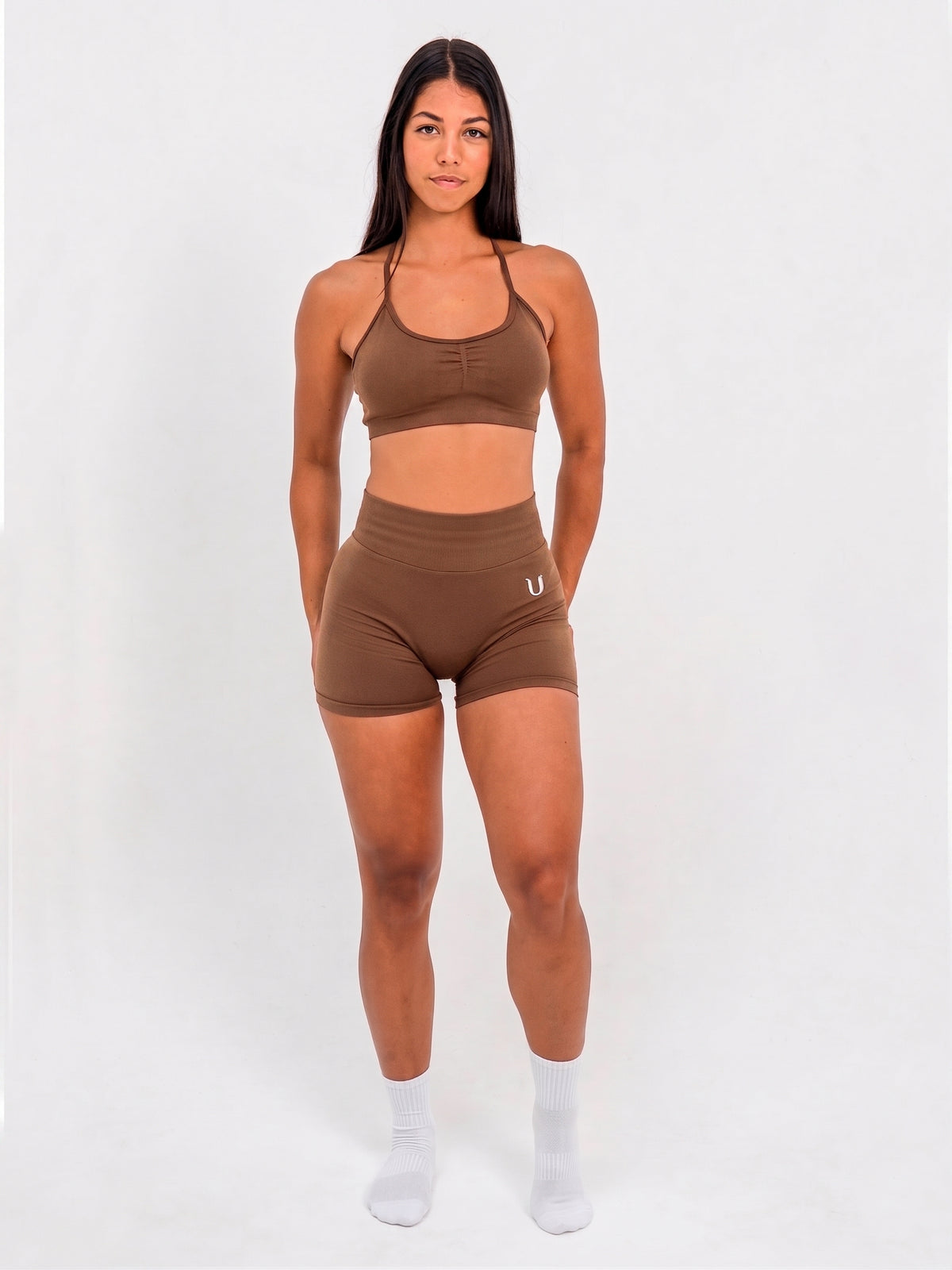 Luna | Premium Seamless Scrunch Short - Brązowy