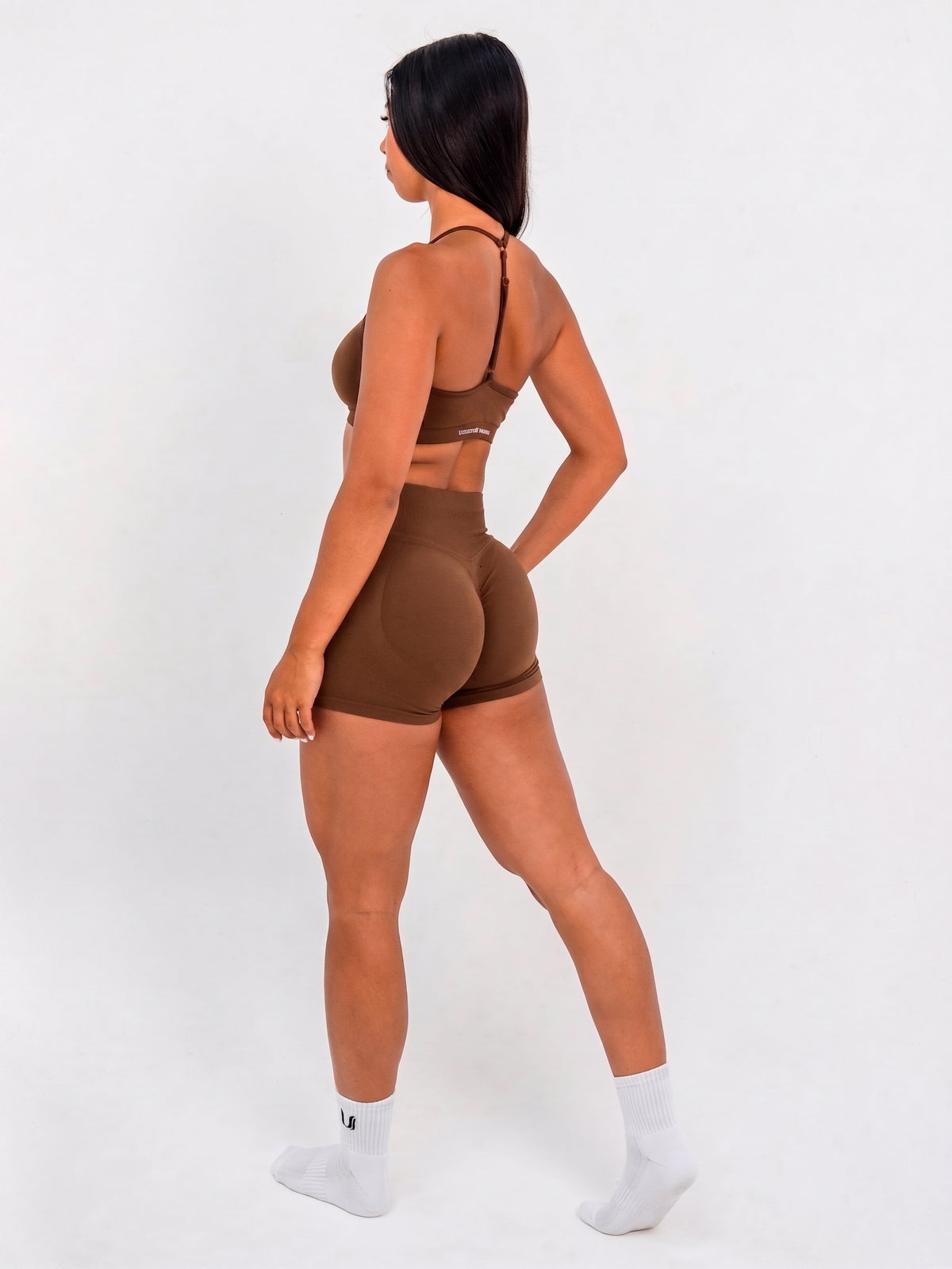 Luna | Premium Seamless Scrunch Short - Brązowy