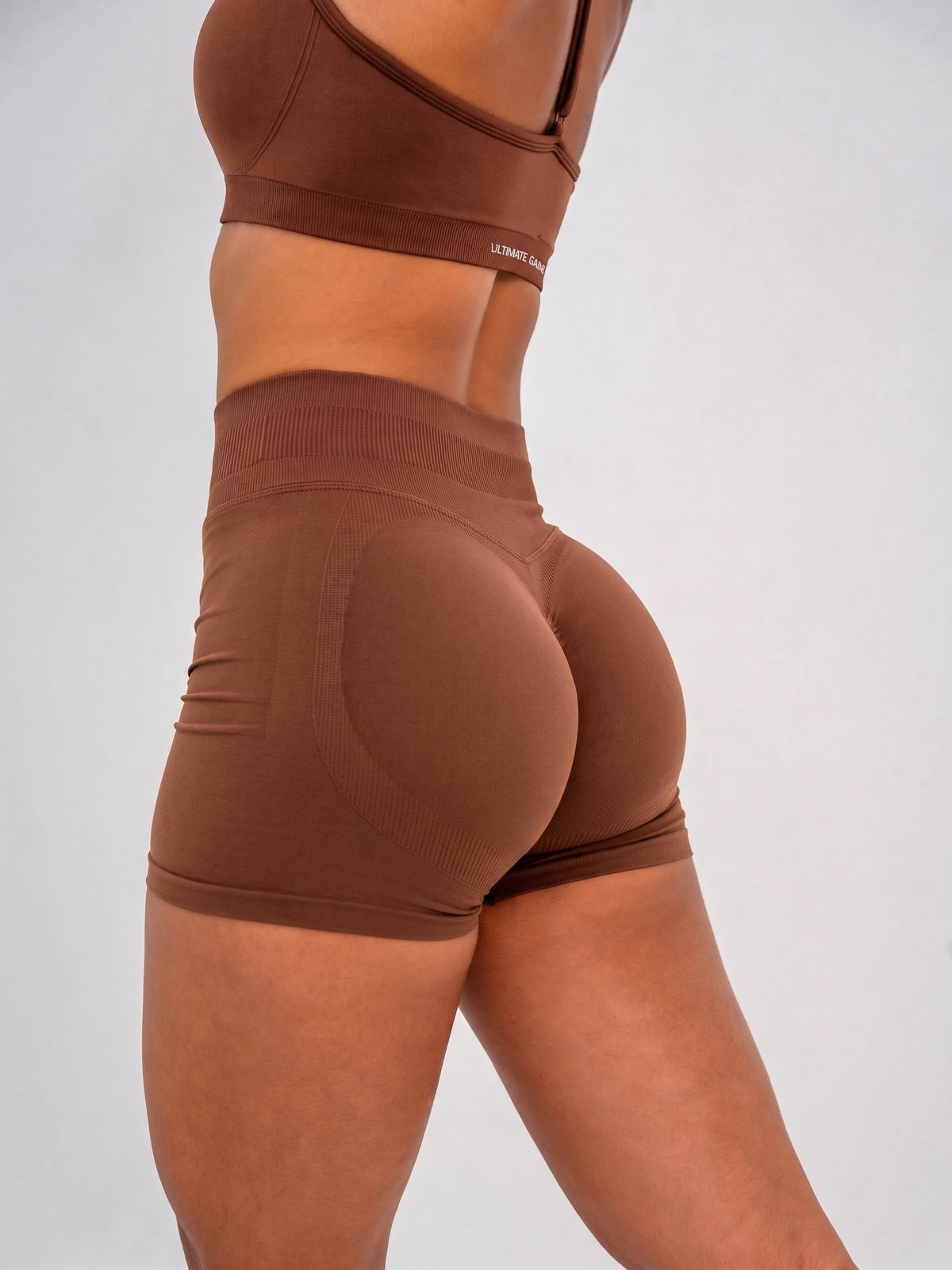 Luna | Premium Seamless Scrunch Short - Brązowy