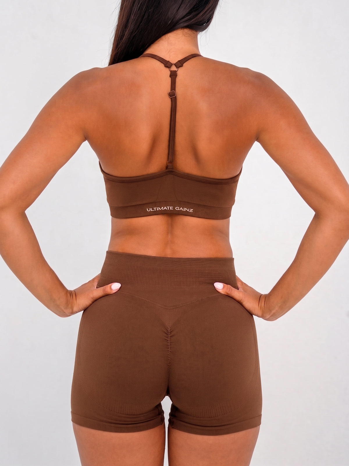Luna | Premium Seamless Scrunch Short - Brązowy