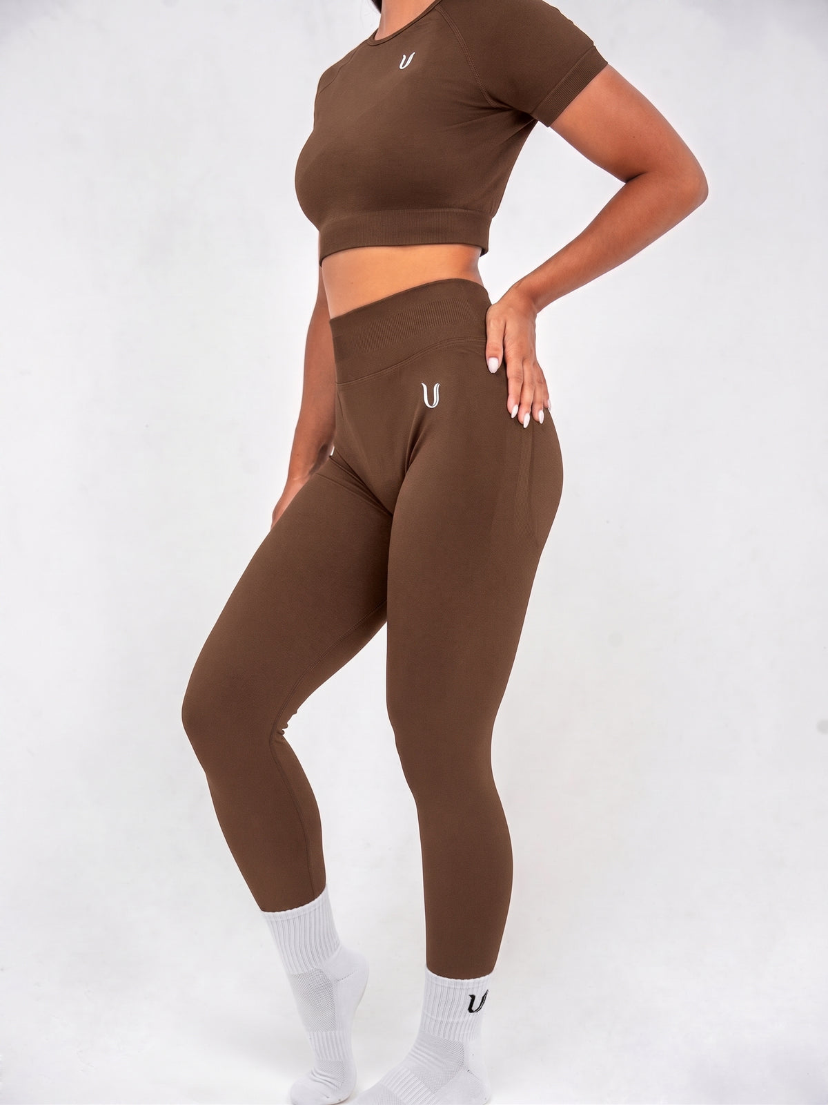 Luna | Premium Seamless Scrunch Legging - Brązowy