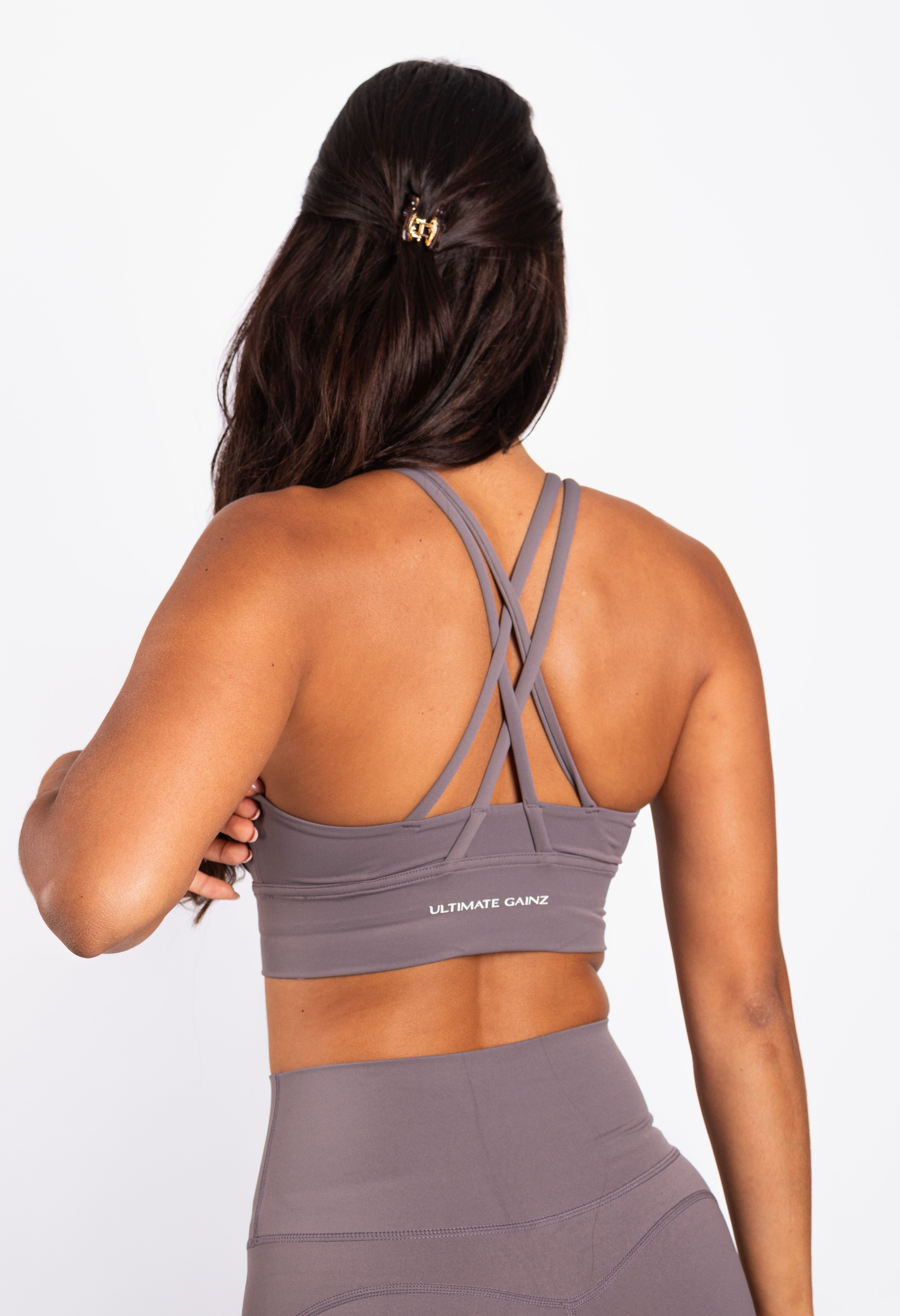 Kyra Cross BH Grijs - Dames fitness kleding zijkant