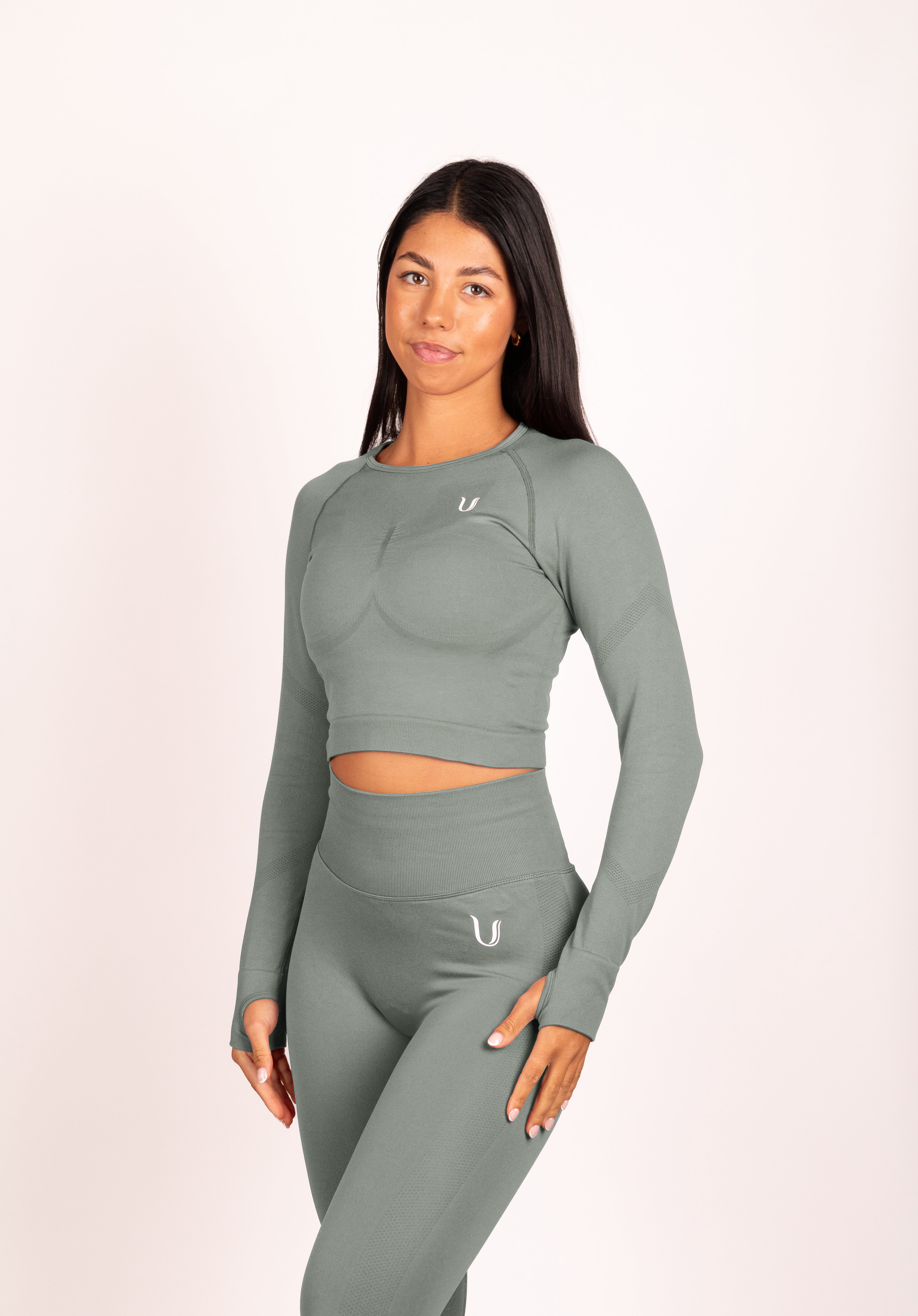 Leonie Lange Mouwen Top Shirt Grijs - Dames workout kleding achterkant