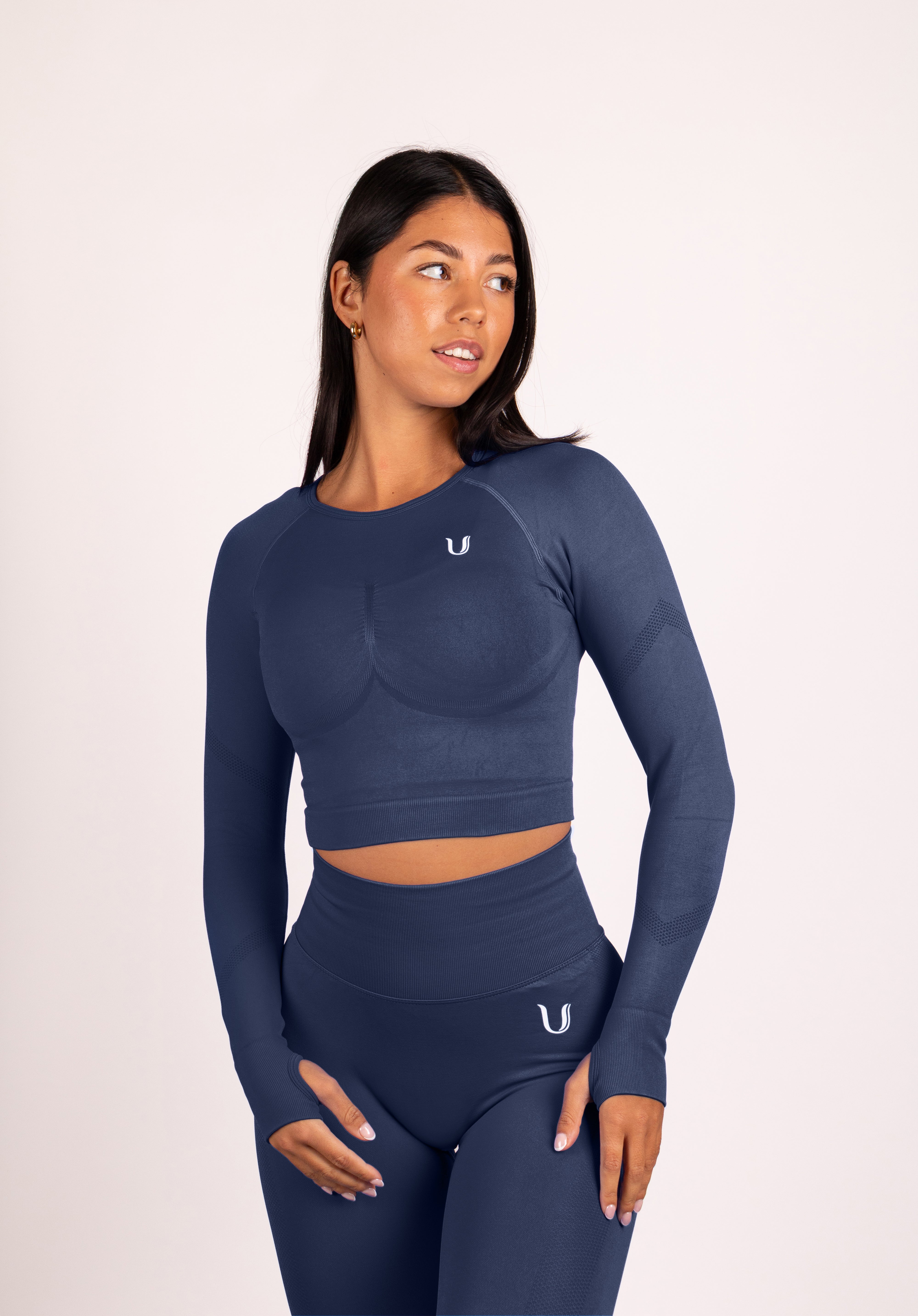 Leonie Lange Mouwen Top Shirt Donkerblauw - Dames workout kleding achterkant