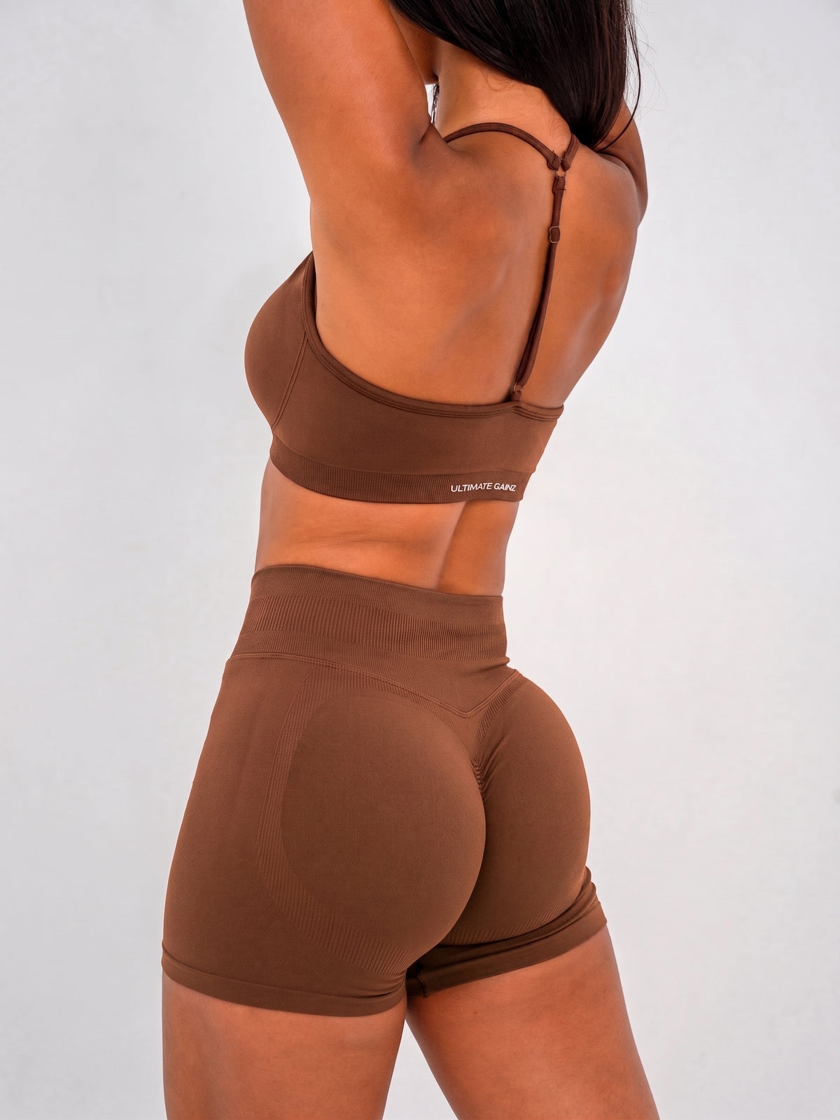 Luna | Premium Seamless Scrunch Short - Brązowy