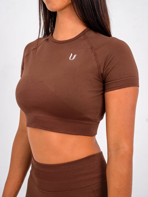 Luna | Premium Seamless Crop Top - Brązowy
